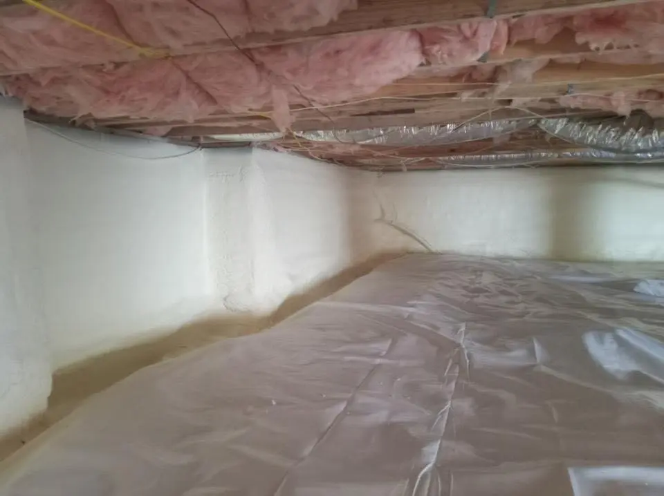 Crawl space encapsulation with closed-cell spray foam for Commercial Roof Restoration in Sugar Grove